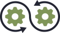 Two green gears in a circle.